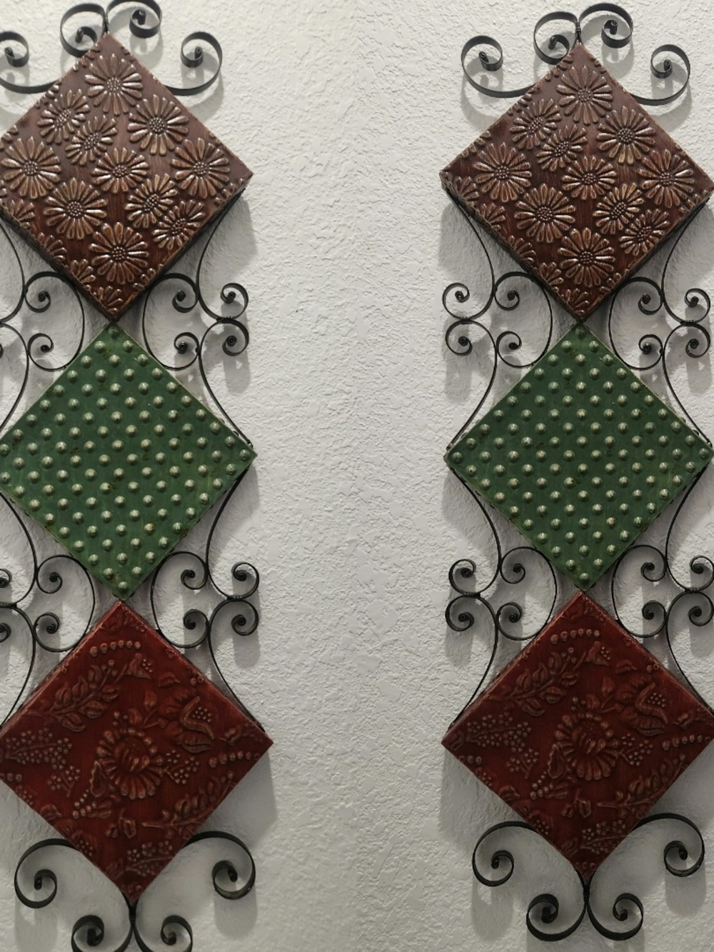Rustic Green & Brown Diamond Wall Panels on Scroll Frame